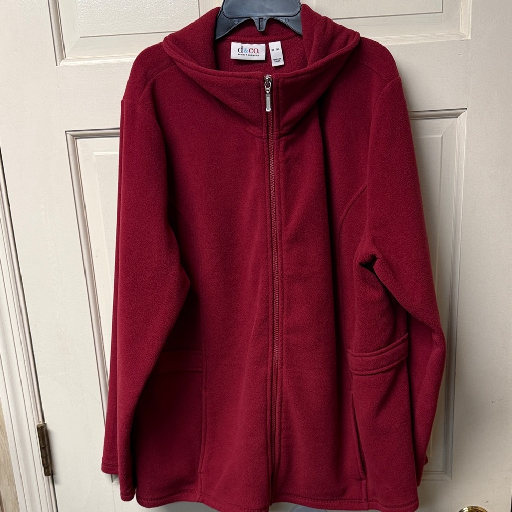 D&co Denim & co. A342490 QVC soft fleece jacket XL Cranberry zip-front NWOT